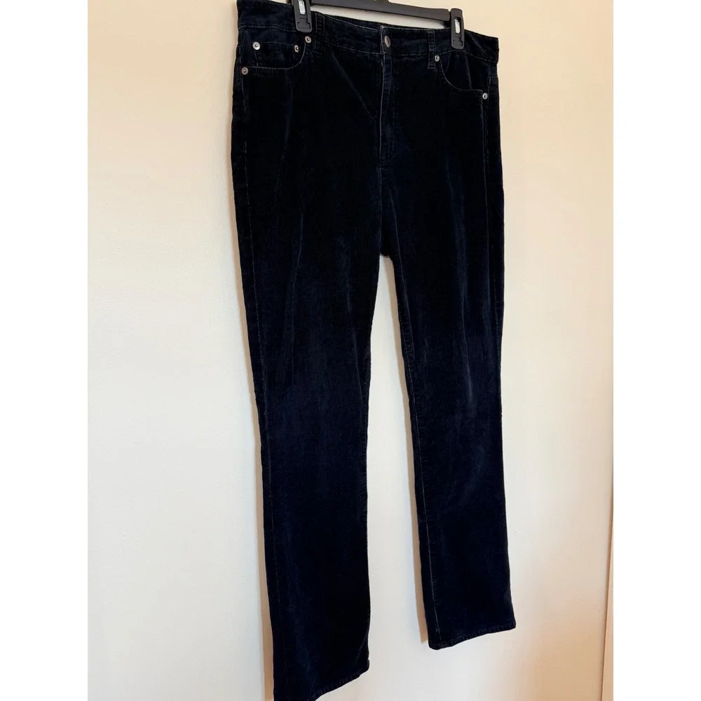 Lauren Ralph Lauren Black Corduroy Straight Pants Womens 12 High Rise Stretch